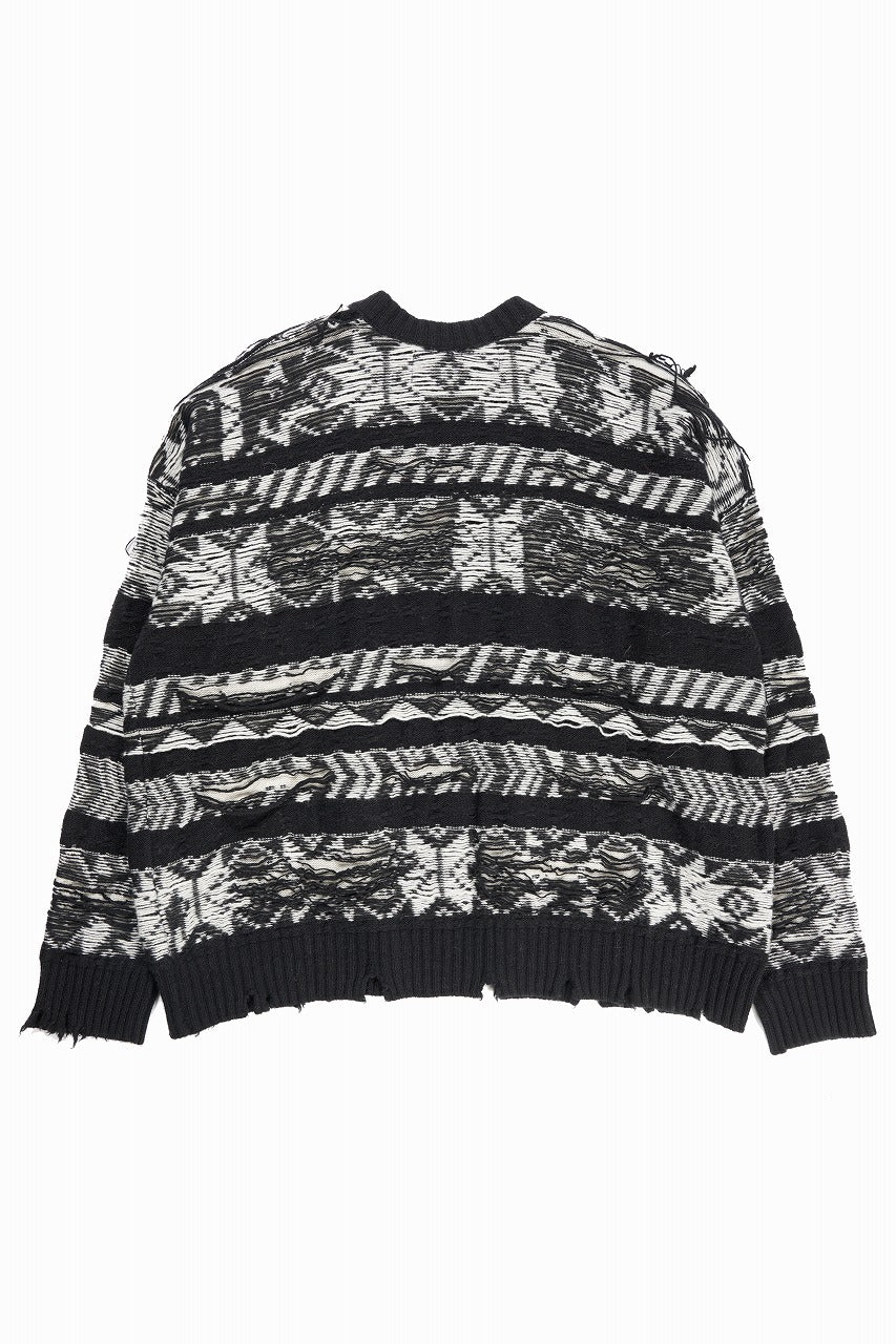 ISABEL BENENATO Reversible Crew-Neck Sweater with Virgin Wool Fancy Jacquard Work (BLACK / WHITE)