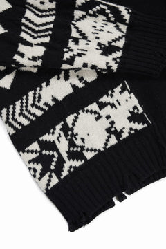 Load image into Gallery viewer, ISABEL BENENATO Reversible Crew-Neck Sweater with Virgin Wool Fancy Jacquard Work (BLACK / WHITE)