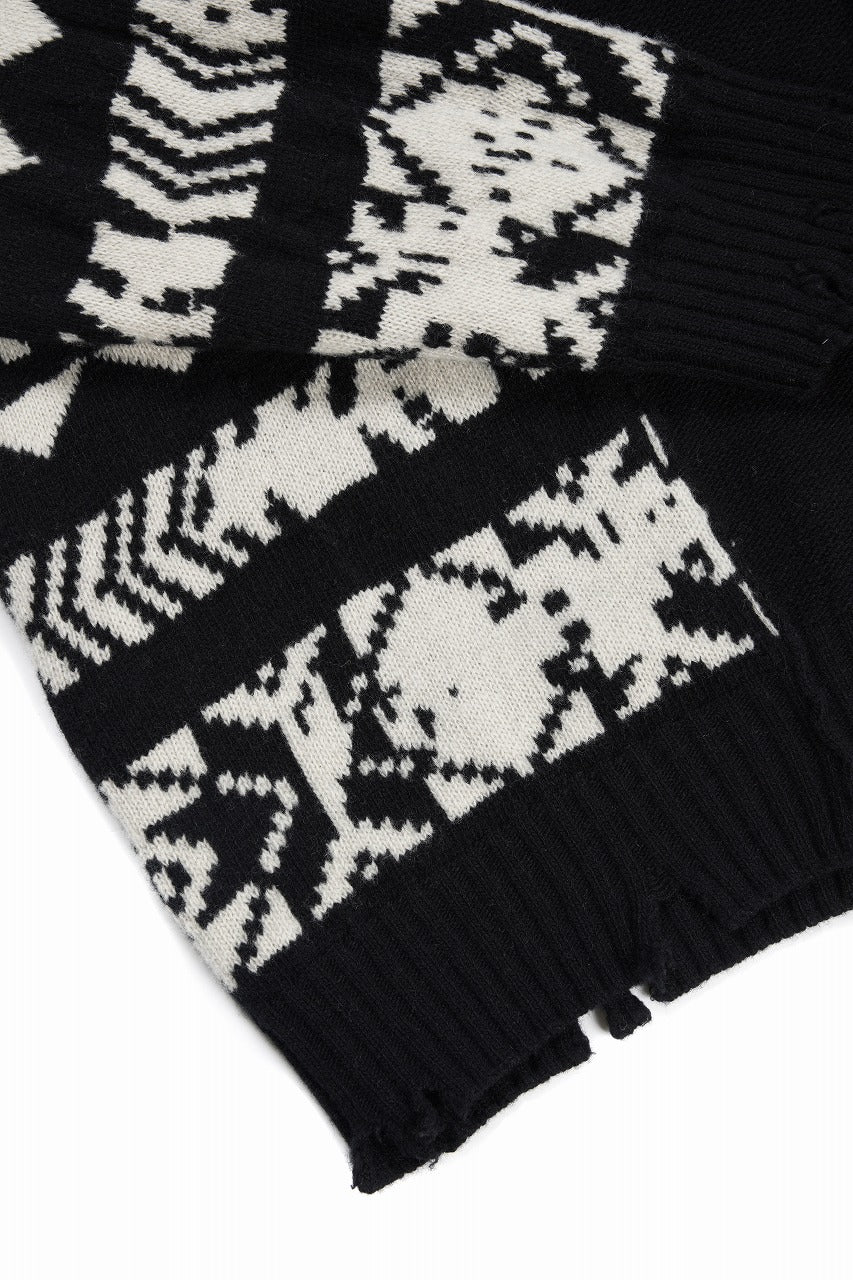 Load image into Gallery viewer, ISABEL BENENATO Reversible Crew-Neck Sweater with Virgin Wool Fancy Jacquard Work (BLACK / WHITE)