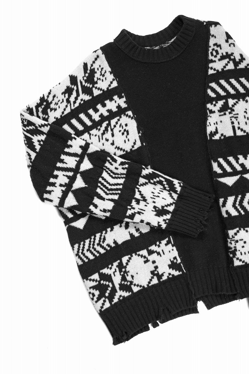 Load image into Gallery viewer, ISABEL BENENATO Reversible Crew-Neck Sweater with Virgin Wool Fancy Jacquard Work (BLACK / WHITE)