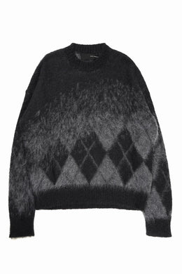 ISABEL BENENATO Gauzed Mohair Crew-Neck Sweater in Shaded Check (BLACK / GRAPHITE)