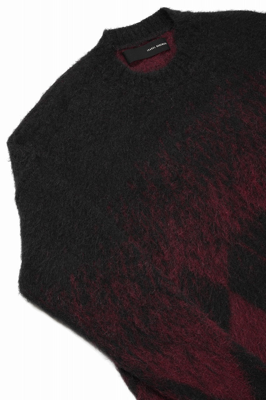 Load image into Gallery viewer, ISABEL BENENATO Gauzed Mohair Crew-Neck Sweater in Shaded Check (BLACK / RED)