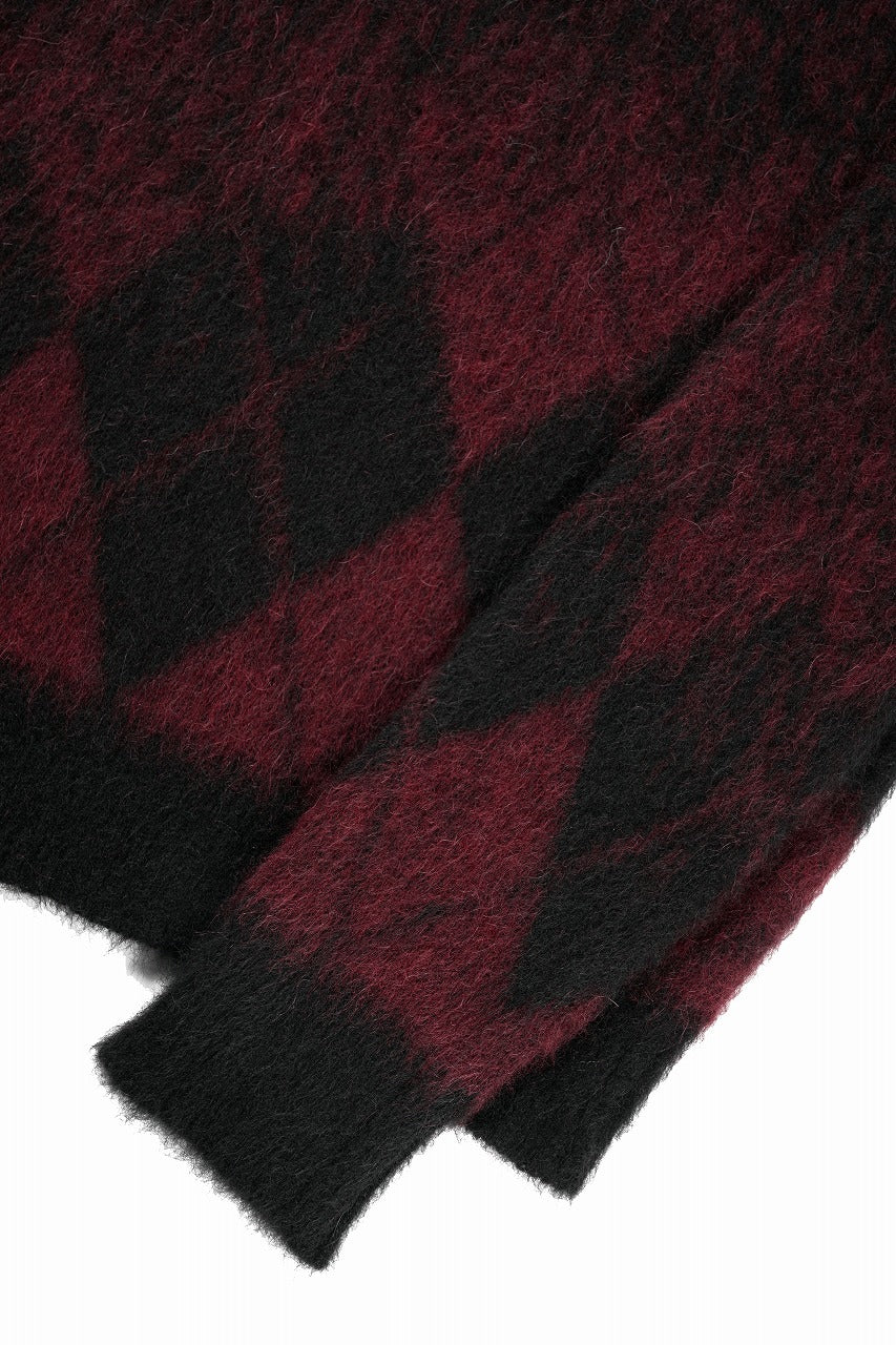 Load image into Gallery viewer, ISABEL BENENATO Gauzed Mohair Crew-Neck Sweater in Shaded Check (BLACK / RED)