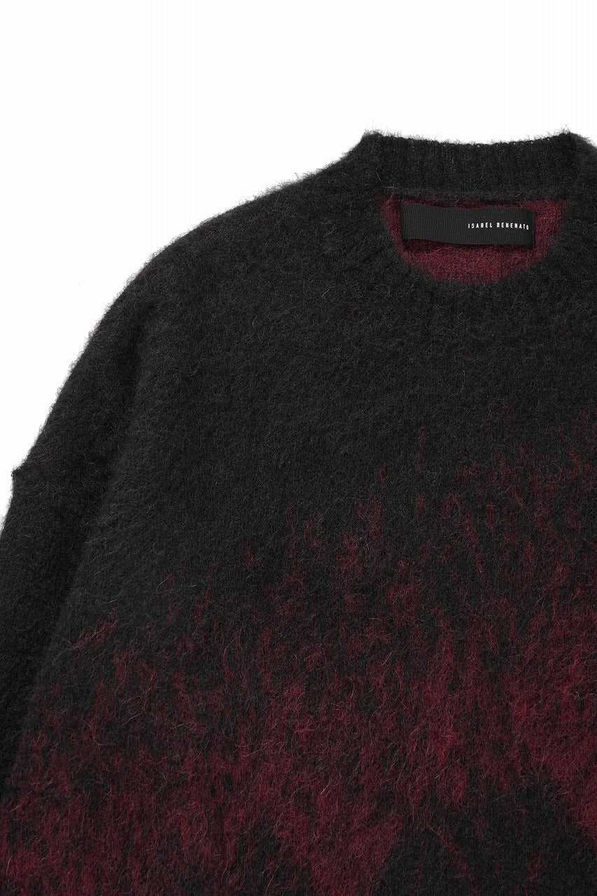 Load image into Gallery viewer, ISABEL BENENATO Gauzed Mohair Crew-Neck Sweater in Shaded Check (BLACK / RED)