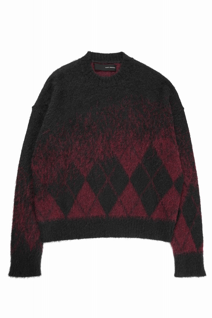 ISABEL BENENATO Gauzed Mohair Crew-Neck Sweater in Shaded Check (BLACK / RED)