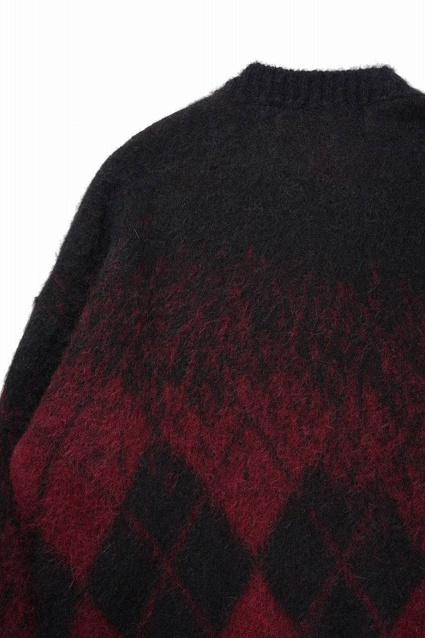 Load image into Gallery viewer, ISABEL BENENATO Gauzed Mohair Crew-Neck Sweater in Shaded Check (BLACK / RED)