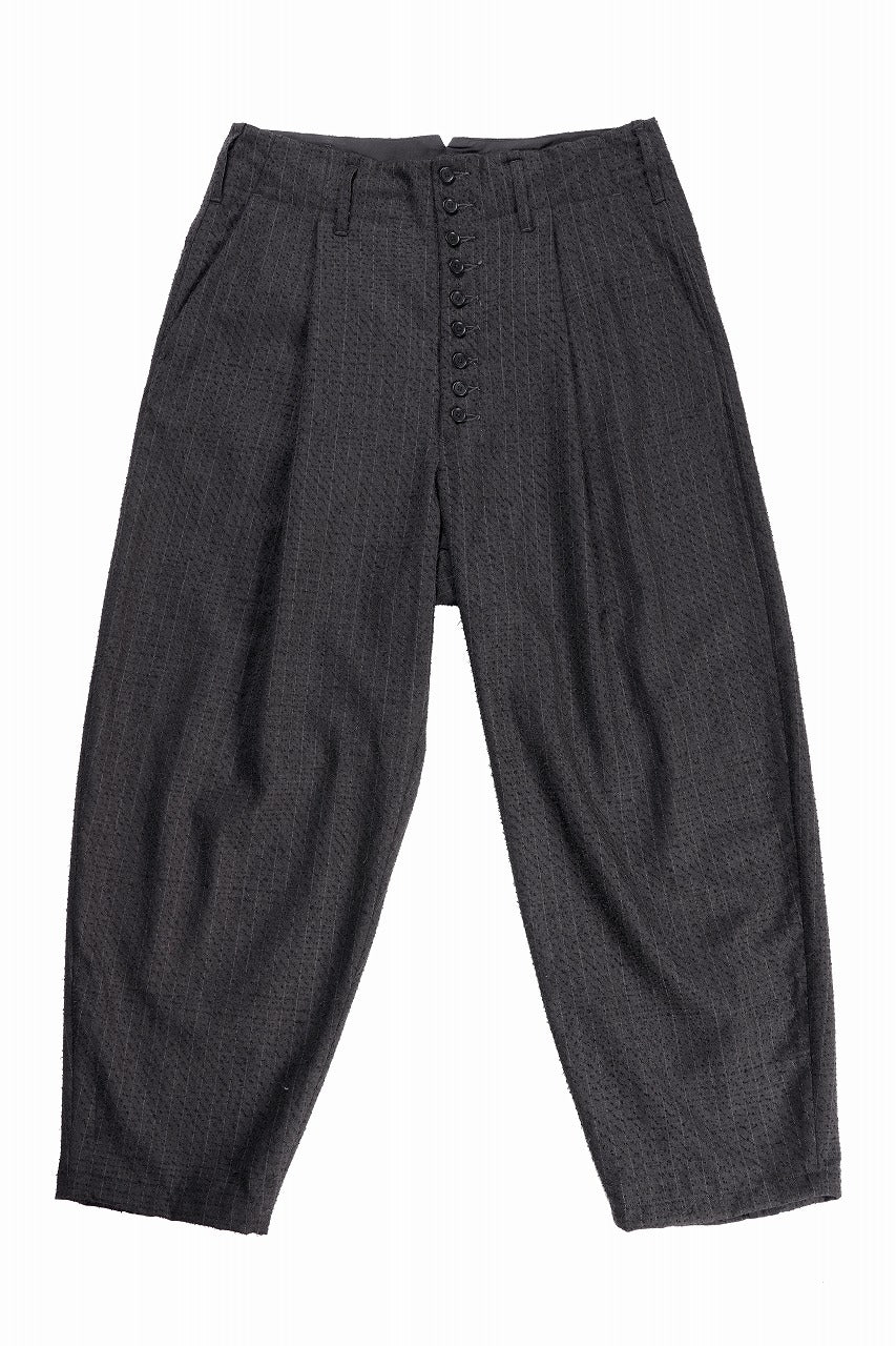 KLASICA BACK SEEM TAPERED TROUSERS / FORK NEEDLE PUNCH SUPER 100's PENCIL STRIPE (IRON BROWN STRIPES)