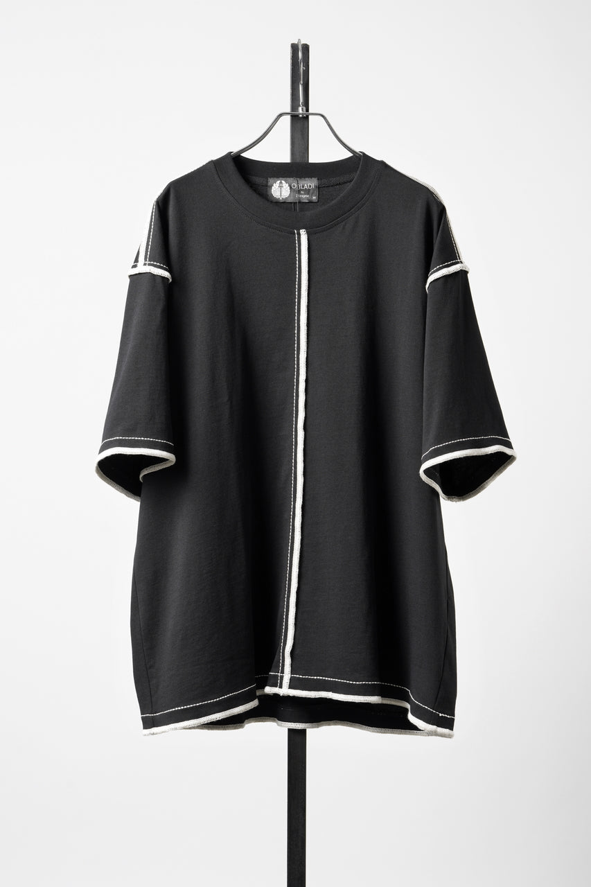 Load image into Gallery viewer, OBLADI BLACK T-SHIRT WIDTH BEIGE OVERLOCK STITCHING (BLACK)