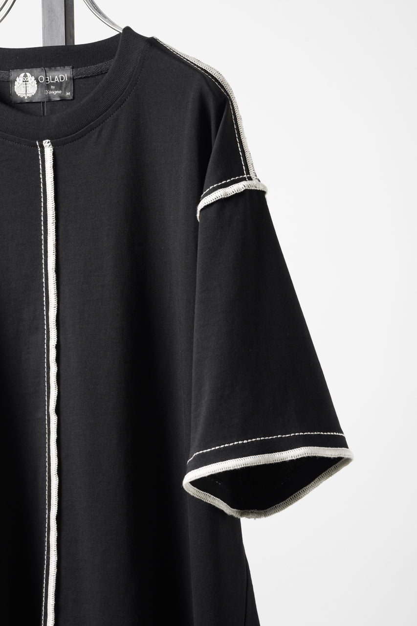 Load image into Gallery viewer, OBLADI BLACK T-SHIRT WIDTH BEIGE OVERLOCK STITCHING (BLACK)