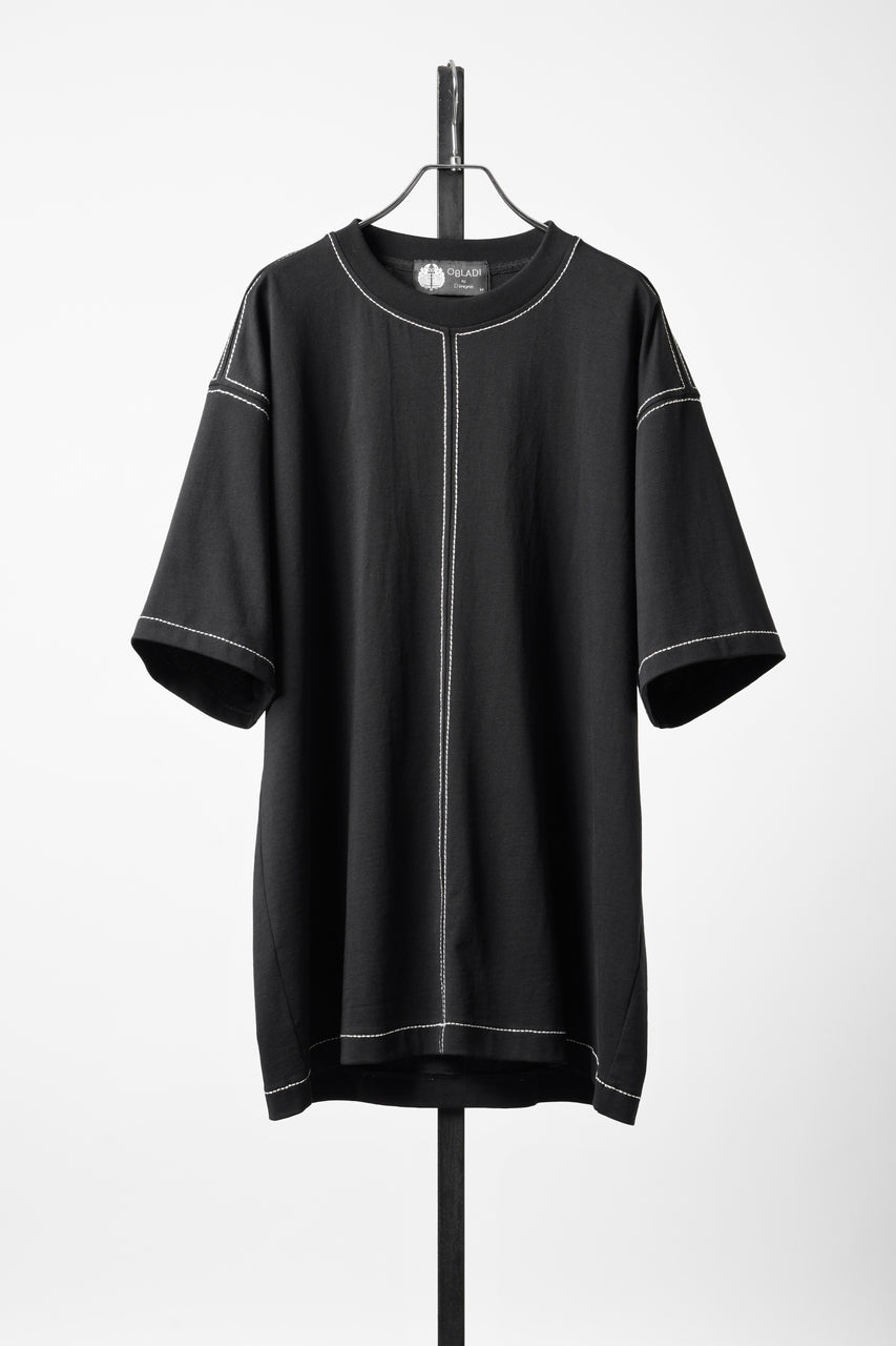 Load image into Gallery viewer, OBLADI BEIGE STITCHES ON BLACK T-SHIRT (BLACK)