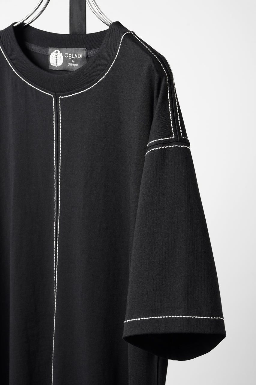 Load image into Gallery viewer, OBLADI BEIGE STITCHES ON BLACK T-SHIRT (BLACK)