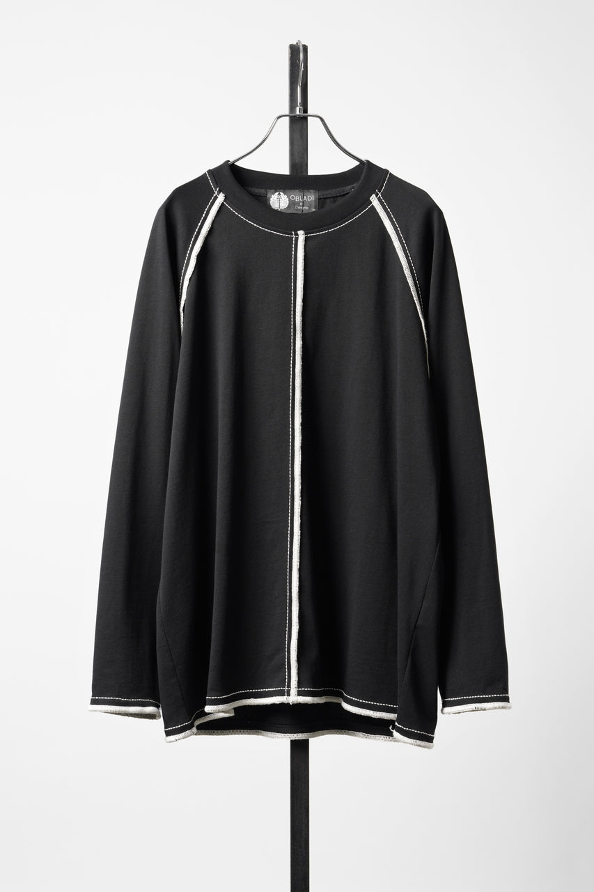 Load image into Gallery viewer, OBLADI RAGLAN LONG-SLEEVE T-SHIRT WIDTH BEIGE OVERLOCK STITCHING (BLACK)