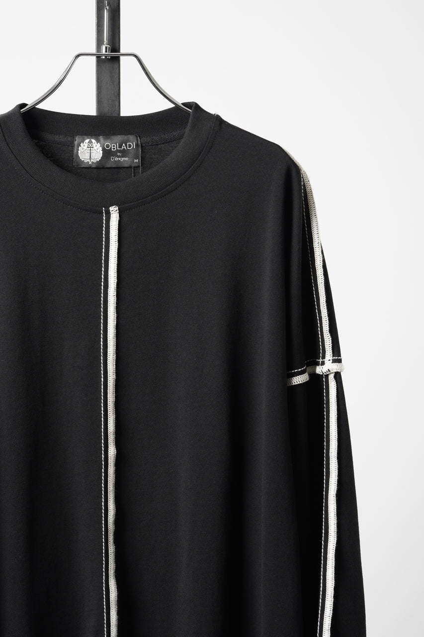 Load image into Gallery viewer, OBLADI DROP SHOULDER LONG SLEEVE T-SHIRT WIDTH BEIGE OVERLOCK STITCHING (BLACK)