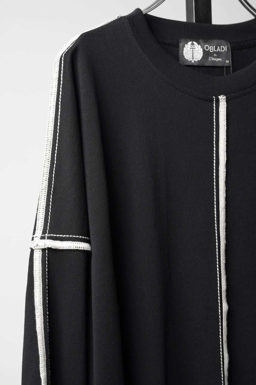 Load image into Gallery viewer, OBLADI DROP SHOULDER LONG SLEEVE T-SHIRT WIDTH BEIGE OVERLOCK STITCHING (BLACK)