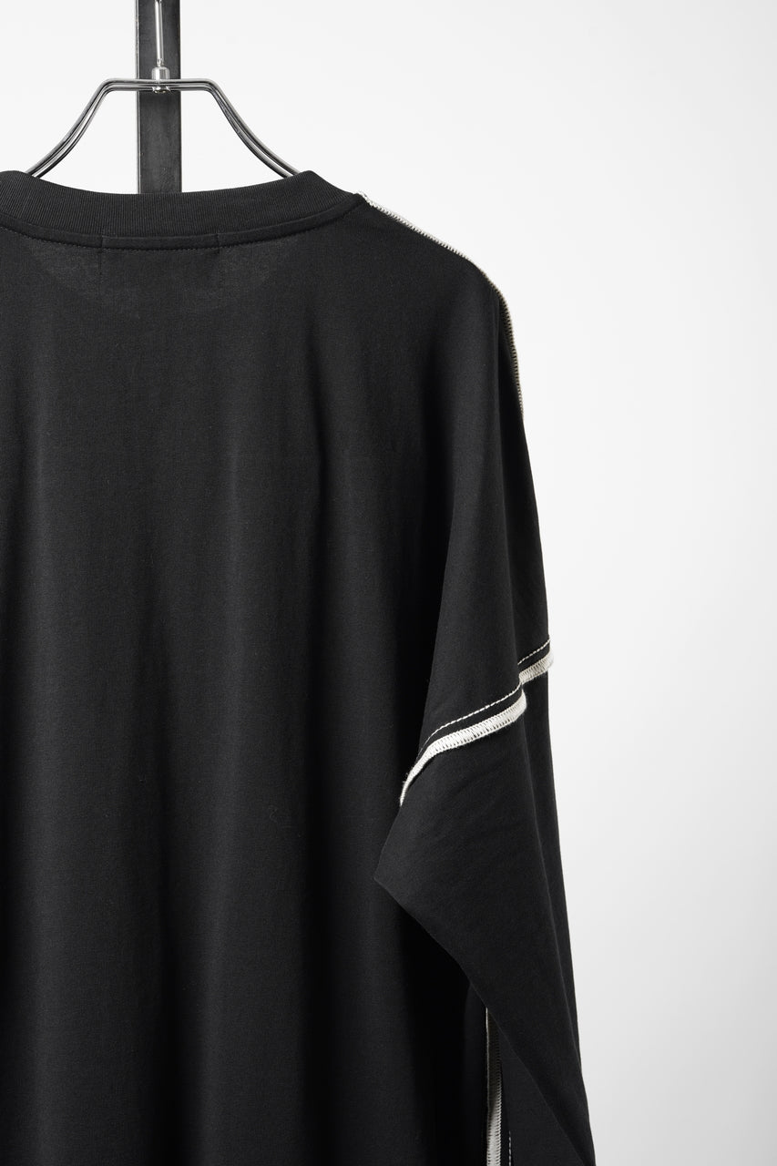 Load image into Gallery viewer, OBLADI DROP SHOULDER LONG SLEEVE T-SHIRT WIDTH BEIGE OVERLOCK STITCHING (BLACK)