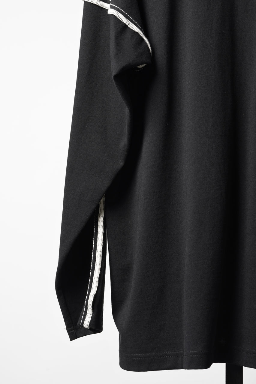 Load image into Gallery viewer, OBLADI DROP SHOULDER LONG SLEEVE T-SHIRT WIDTH BEIGE OVERLOCK STITCHING (BLACK)