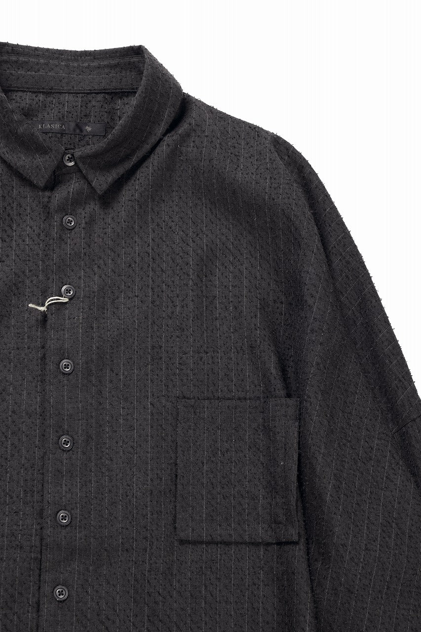 Load image into Gallery viewer, KLASICA EXTRA WIDE OUTER SHIRTS / FORK NEEDLE PUNCH SUPER 100&#39;s PENCIL STRIPE (IRON BROWN STRIPES)