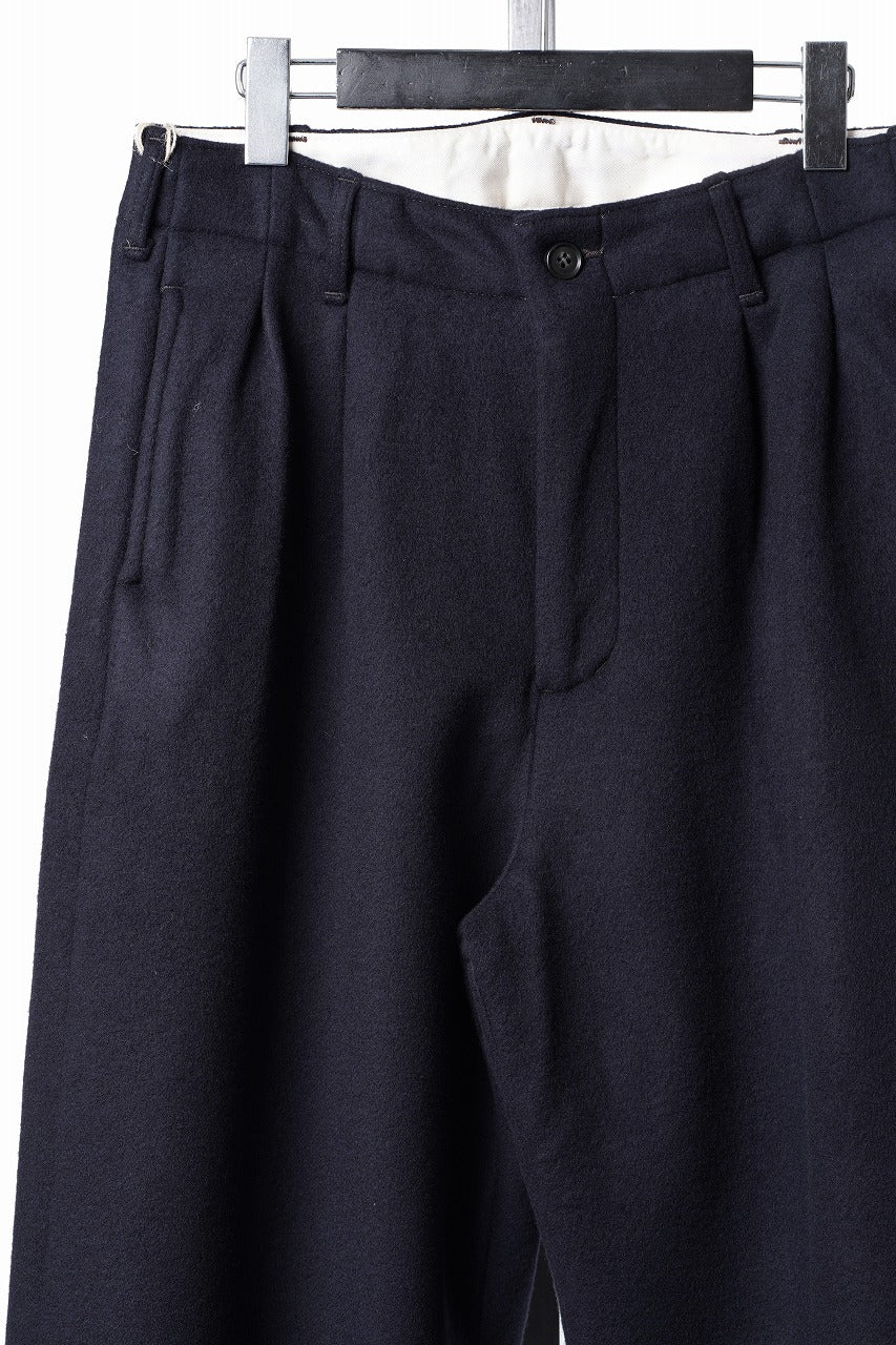 画像をギャラリービューアに読み込む, FULLCOUNT 1145 WOOL MELTON WIDETUCK TROUSERS (NAVY)