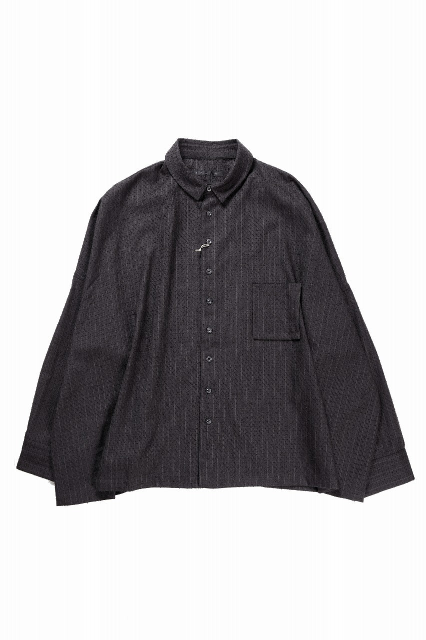 KLASICA EXTRA WIDE OUTER SHIRTS / FORK NEEDLE PUNCH SUPER 100's PENCIL STRIPE (IRON BROWN STRIPES)