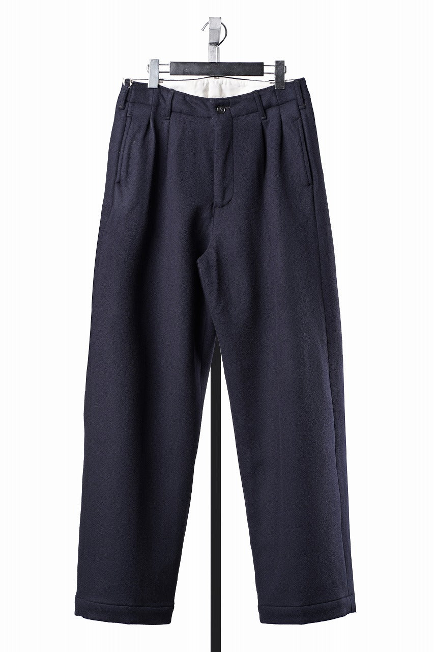 画像をギャラリービューアに読み込む, FULLCOUNT 1145 WOOL MELTON WIDETUCK TROUSERS (NAVY)