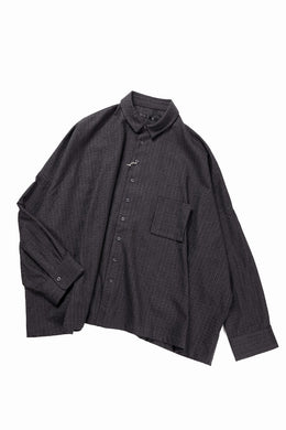 KLASICA EXTRA WIDE OUTER SHIRTS / FORK NEEDLE PUNCH SUPER 100's PENCIL STRIPE (IRON BROWN STRIPES)
