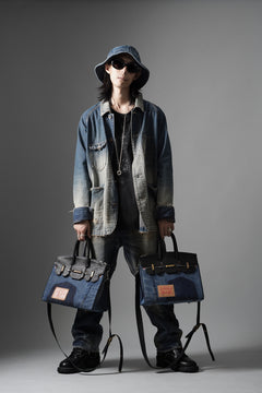 画像をギャラリービューアに読み込む, ierib exclusive 2Way Bark Bag 30 / Vintage Denim + Horse Leather (INDIGO x BLACK #B)