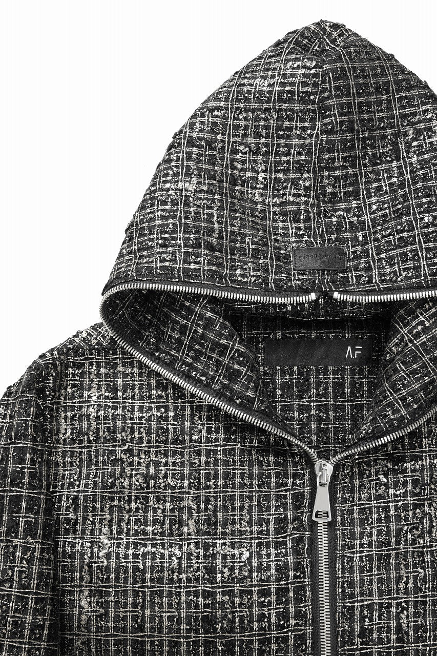 画像をギャラリービューアに読み込む, A.F ARTEFACT HOODED ZIPPER BLOUSON / LUXURY TWEED (BLACK x GOLD)
