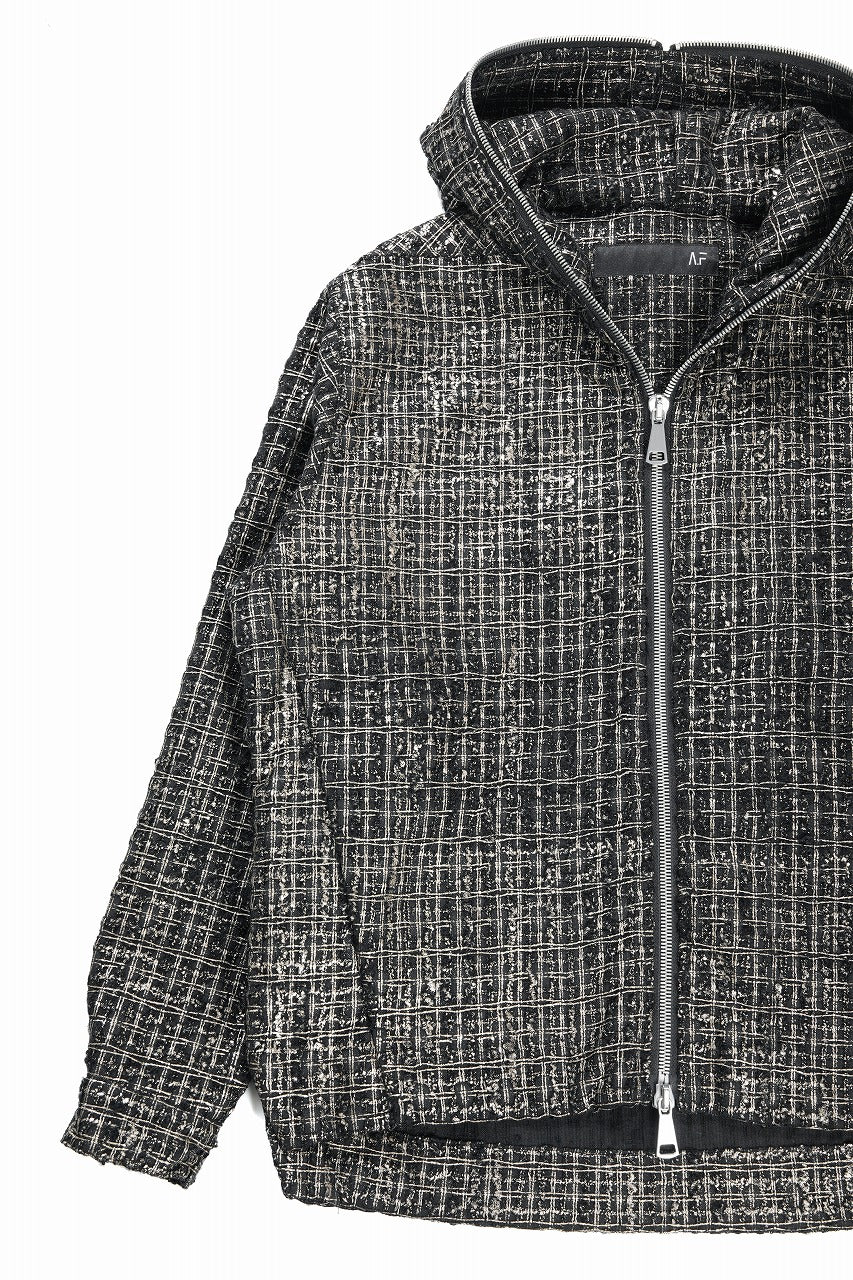 画像をギャラリービューアに読み込む, A.F ARTEFACT HOODED ZIPPER BLOUSON / LUXURY TWEED (BLACK x GOLD)