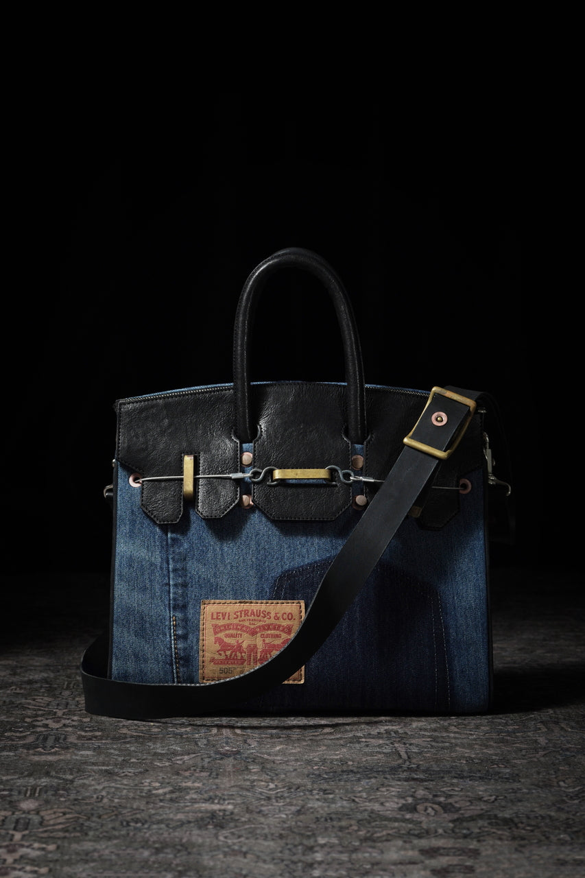 画像をギャラリービューアに読み込む, ierib exclusive 2Way Bark Bag 30 / Vintage Denim + Horse Leather (INDIGO x BLACK #B)