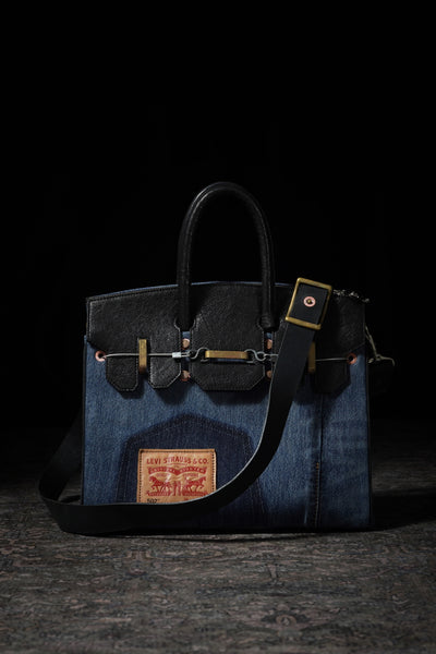 ierib exclusive 2Way Bark Bag 30 / Vintage Denim + Horse Leather (INDIGO x BLACK #A)