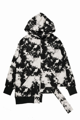 A.F ARTEFACT ASYMMETRY LOOP HEM HOODED TOPS / MOTTLED DYING (BLACK x IVORY)