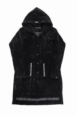 A.F ARTEFACT HOODED LONG JACKET / WASHER VELOR (BLACK)