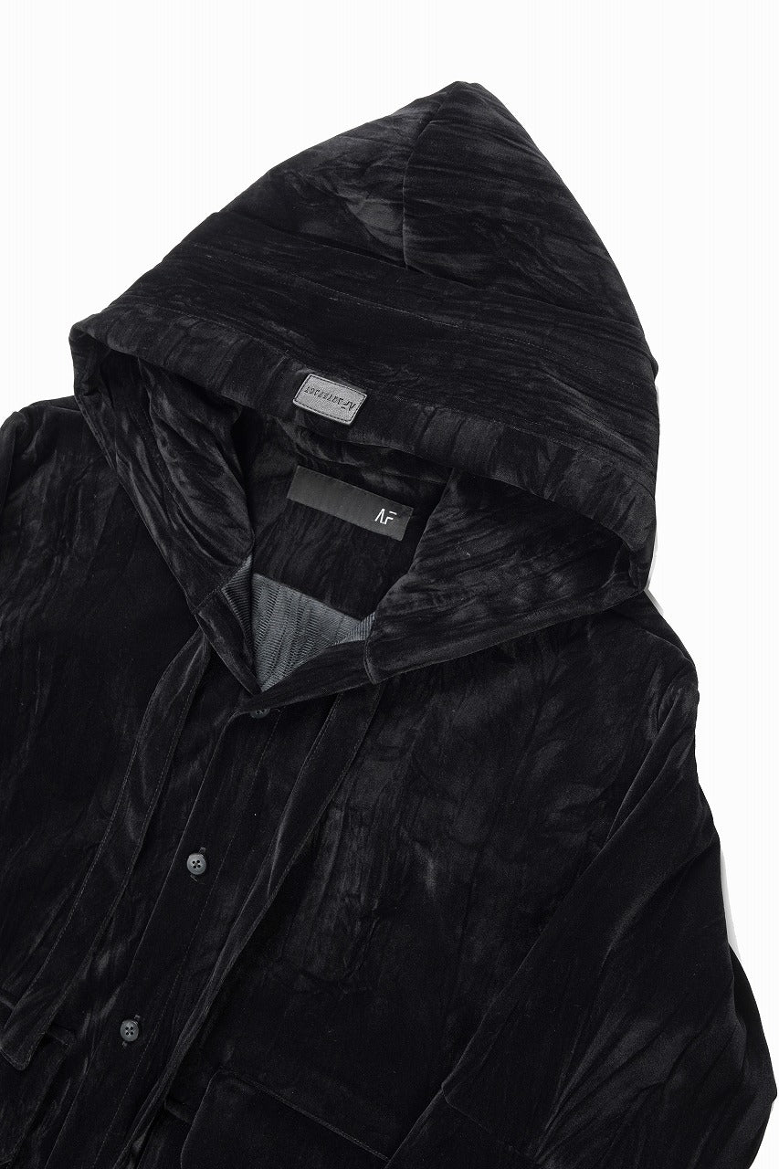 画像をギャラリービューアに読み込む, A.F ARTEFACT HOODED LONG JACKET / WASHER VELOR (BLACK)