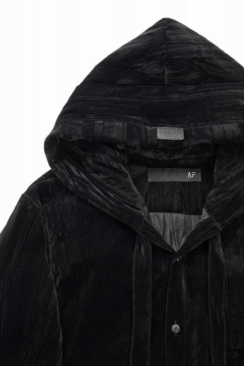 A.F ARTEFACT HOODED LONG JACKET / WASHER VELOR (BLACK)