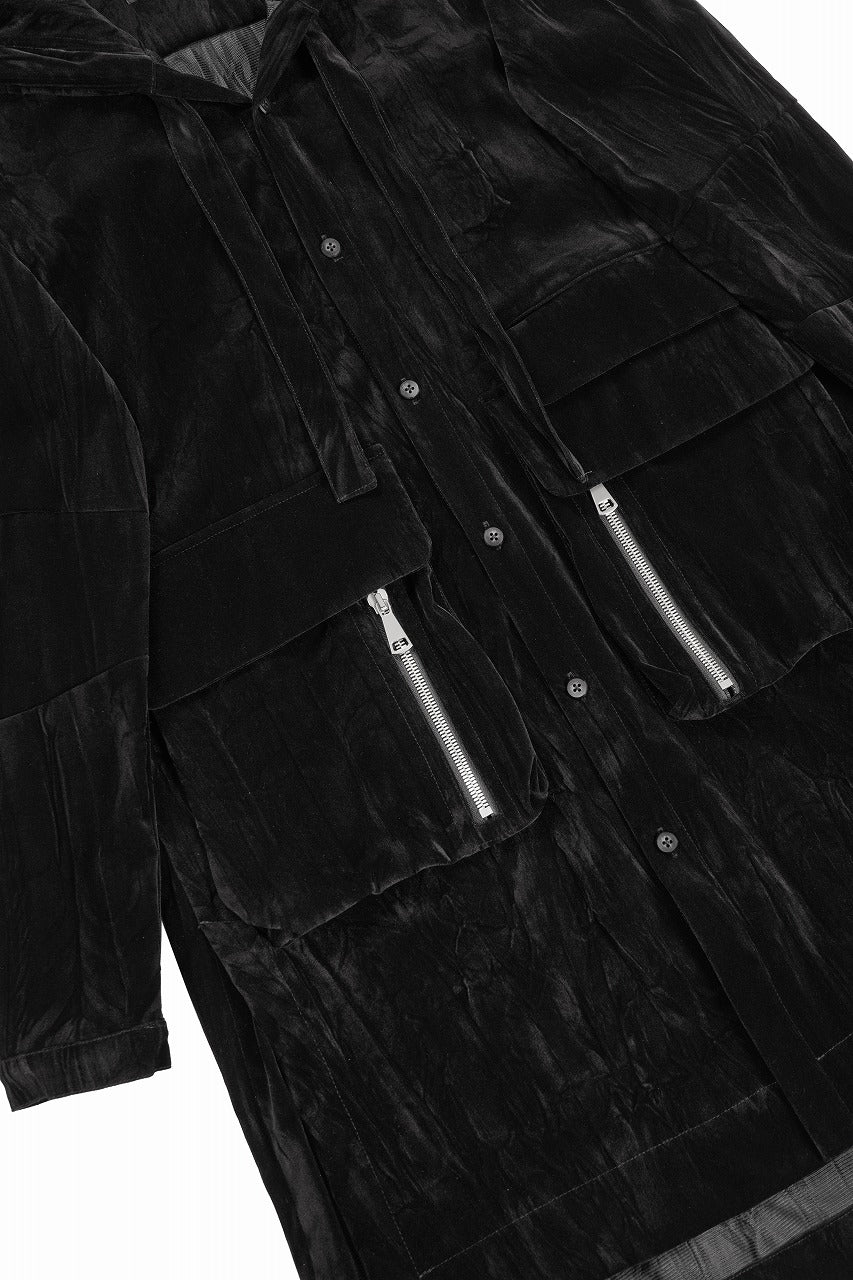 画像をギャラリービューアに読み込む, A.F ARTEFACT HOODED LONG JACKET / WASHER VELOR (BLACK)