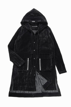 画像をギャラリービューアに読み込む, A.F ARTEFACT HOODED LONG JACKET / WASHER VELOR (BLACK)