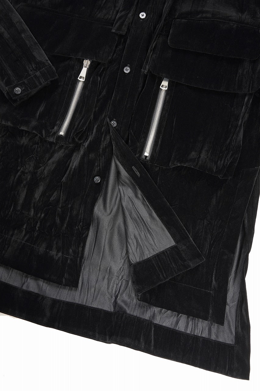 画像をギャラリービューアに読み込む, A.F ARTEFACT HOODED LONG JACKET / WASHER VELOR (BLACK)