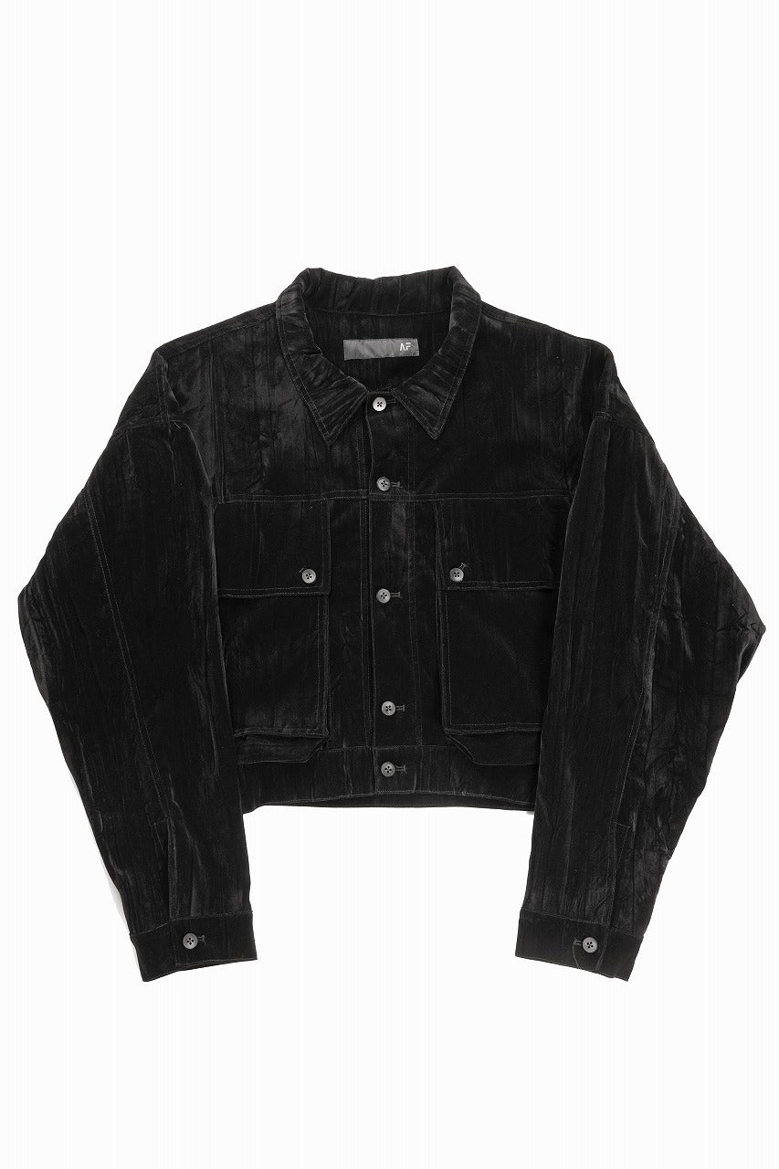 A.F ARTEFACT BIG POCKET SHORT BLOUSON / WASHER VELOR (BLACK)