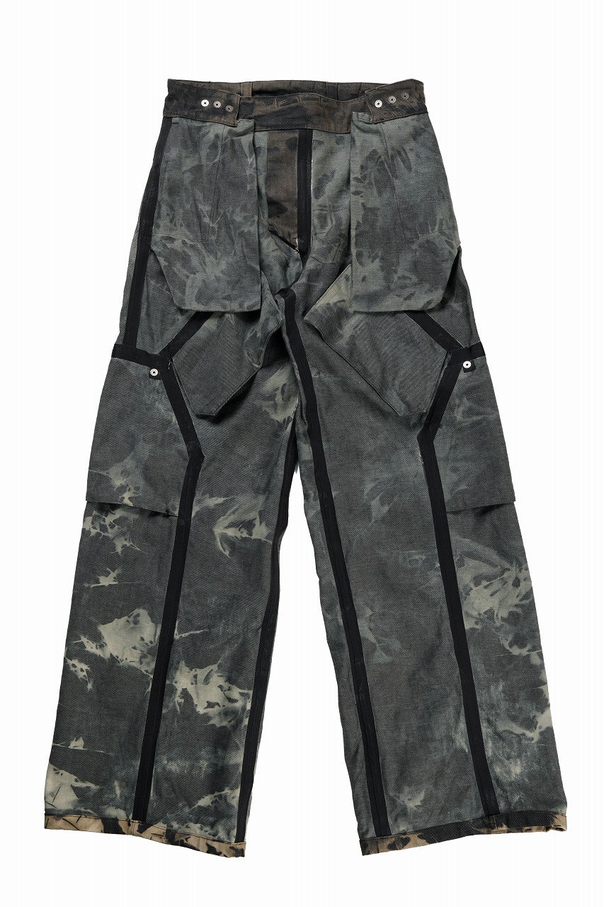 OPPOSE DUALITY 8POCKET PANEL WIDE DENIM TROUSERS / HAND BLEACHED DENIM (BLACK GREY BLEACH)