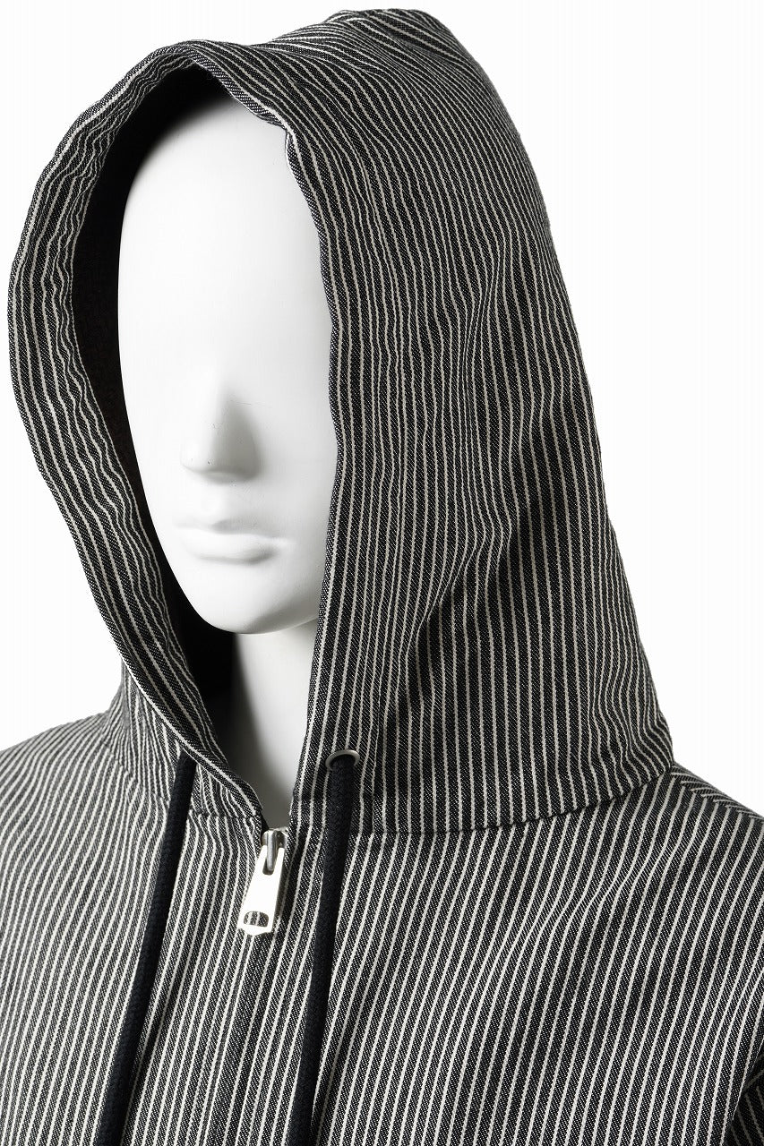 画像をギャラリービューアに読み込む, N/07 limited HOODY ZIP PARKA / SELVEDGE HICKORY STRIPES DENIM + FRENCH CARZE (BLACK x WHITE)