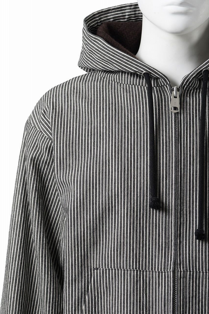 画像をギャラリービューアに読み込む, N/07 limited HOODY ZIP PARKA / SELVEDGE HICKORY STRIPES DENIM + FRENCH CARZE (BLACK x WHITE)