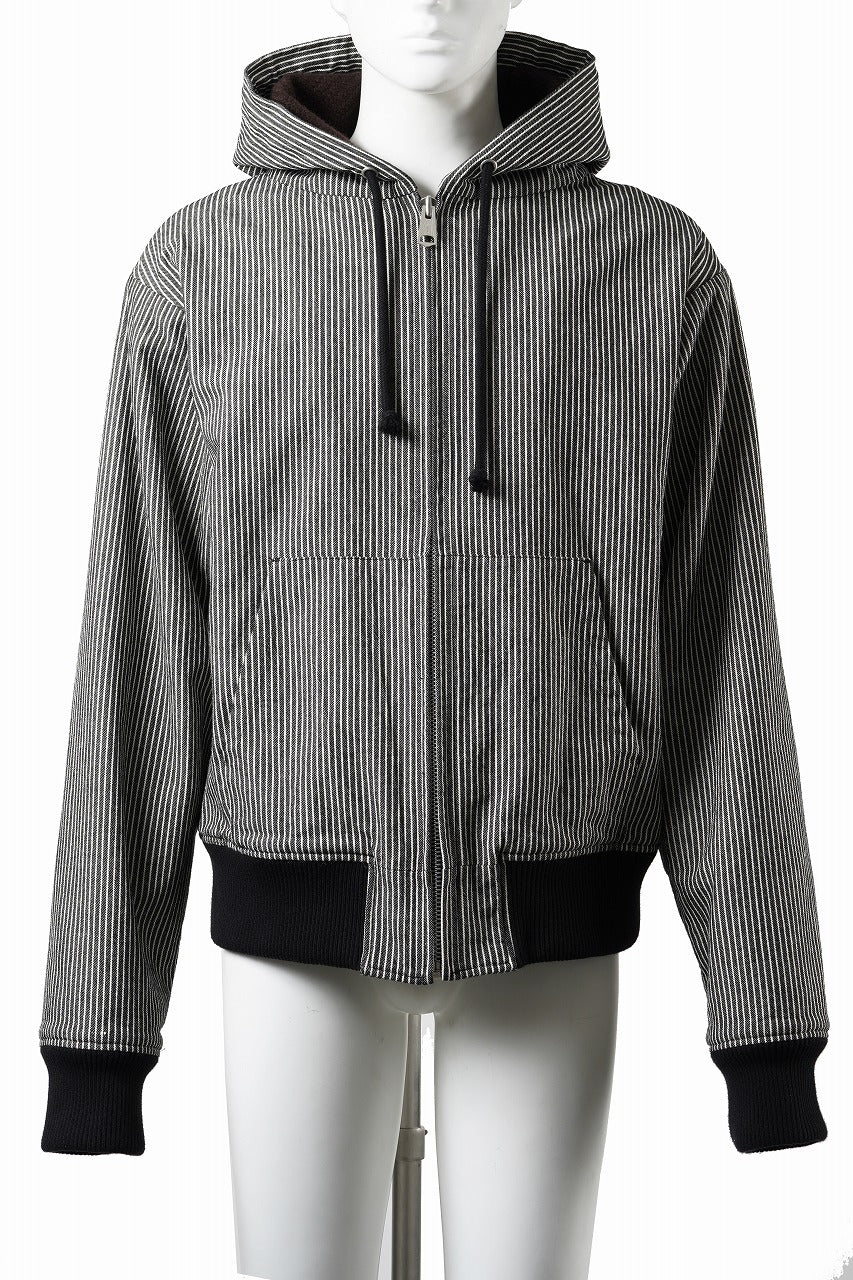 画像をギャラリービューアに読み込む, N/07 limited HOODY ZIP PARKA / SELVEDGE HICKORY STRIPES DENIM + FRENCH CARZE (BLACK x WHITE)