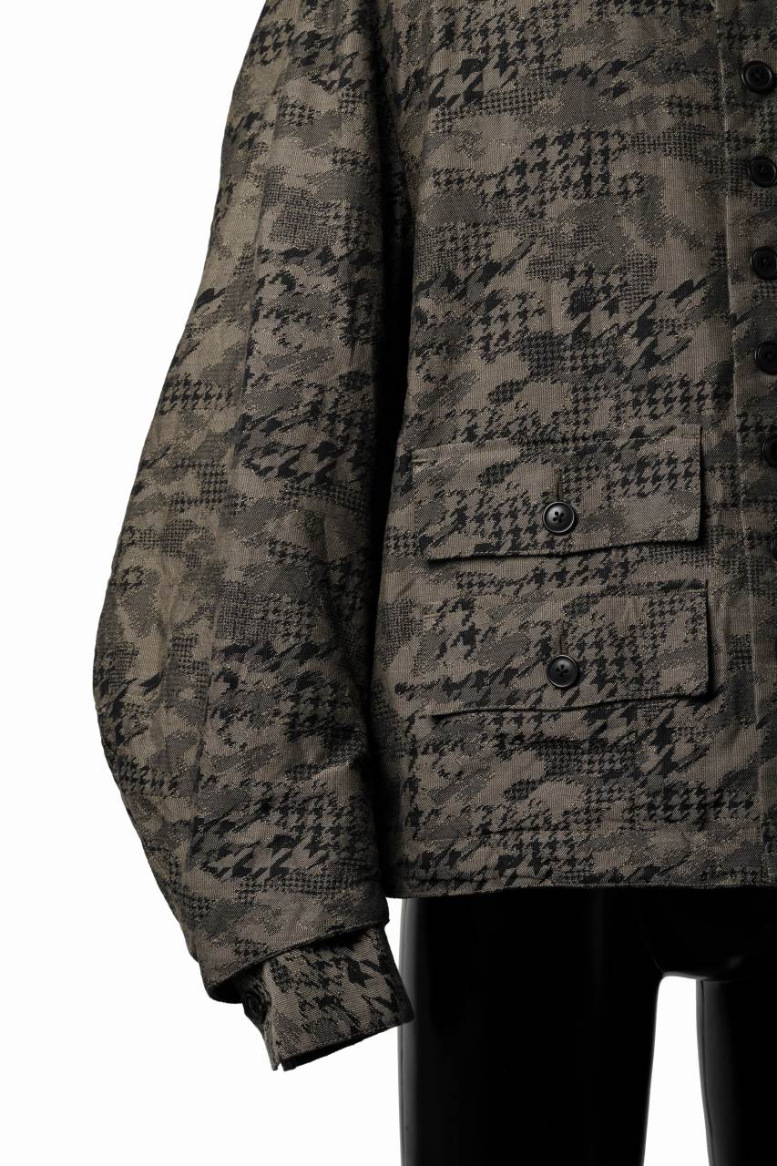 画像をギャラリービューアに読み込む, KLASICA "IRWELL" CURVED ARM BUTTON BLOUSON / BACK JACQUARD HOUND TOOTH CAMO (FOREST)