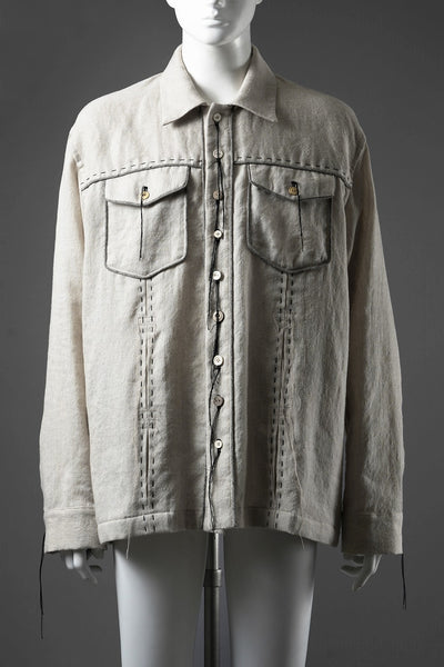 A TENTATIVE ATELIER Abel G. PIPING POCKET WORKER SHIRT (DIRTY WHITE)