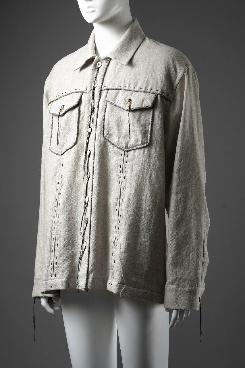A TENTATIVE ATELIER Abel G. PIPING POCKET WORKER SHIRT (DIRTY WHITE)