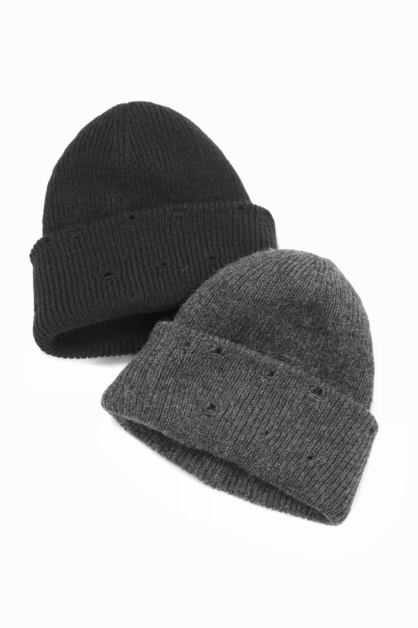 Y's for men DAMAGED KNIT CAP / ALPACA WOOL (CHARCOAL)