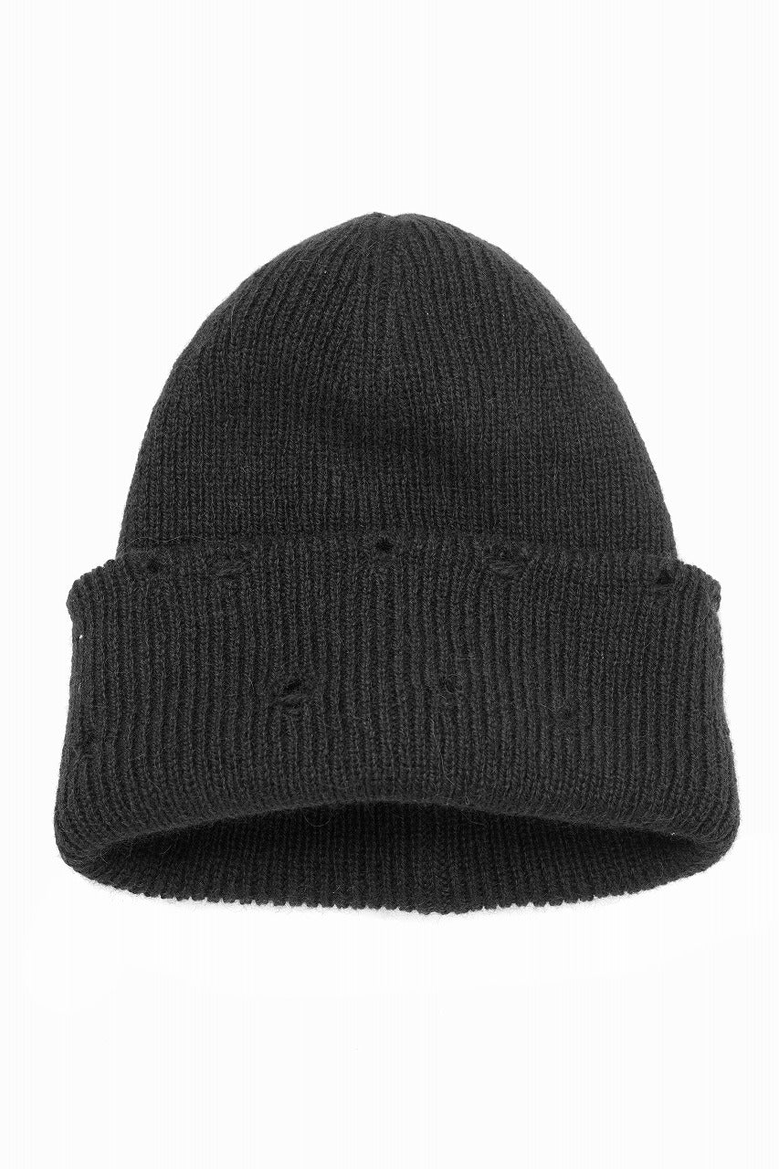 羊田　1207 Y's for men DAMAGED KNIT CAP / ALPACA WOOL (BLACK) – LOOM OSAKA