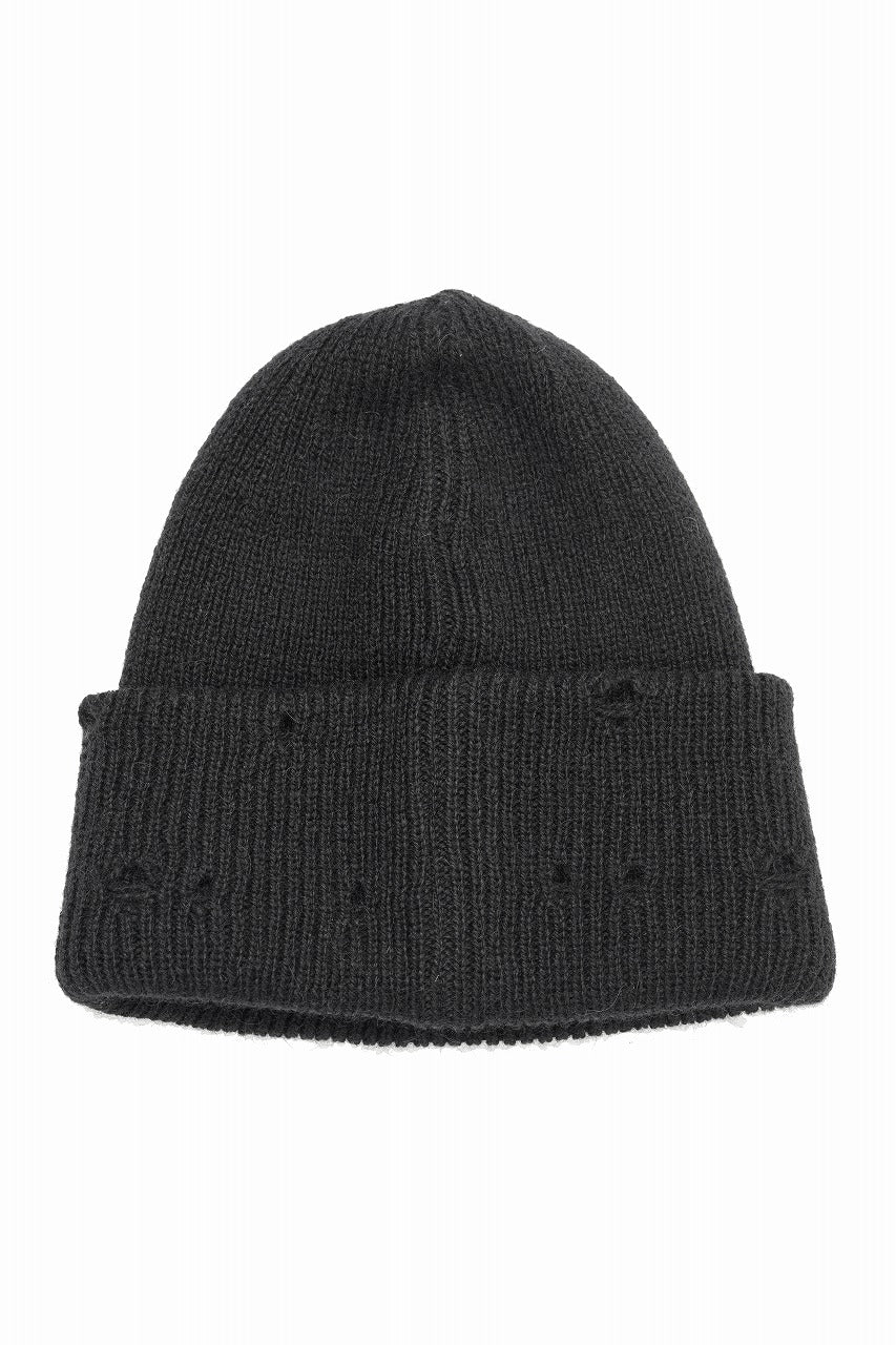 Y's for men DAMAGED KNIT CAP / ALPACA WOOL (BLACK)