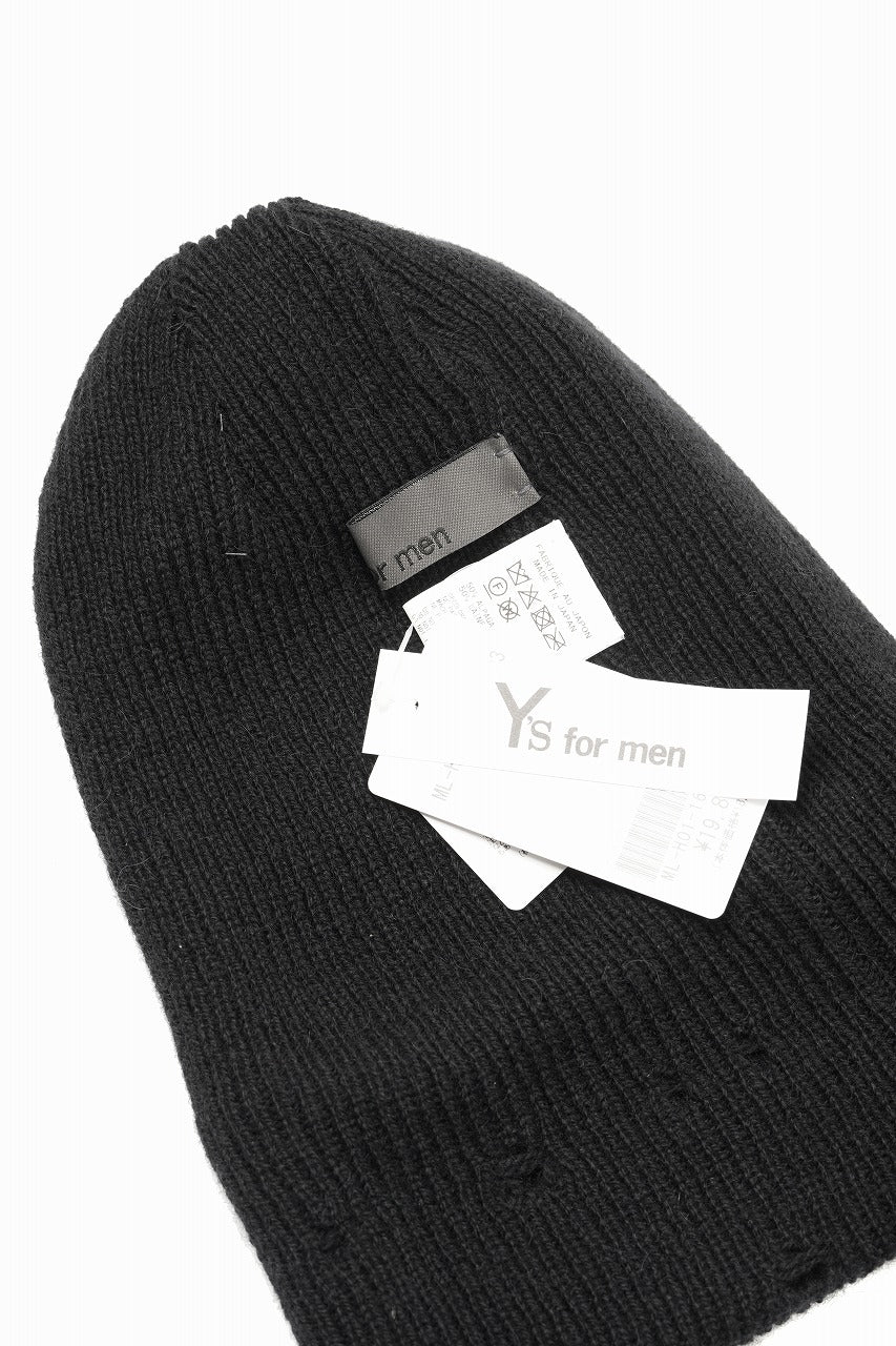 Y's for men DAMAGED KNIT CAP / ALPACA WOOL (BLACK)