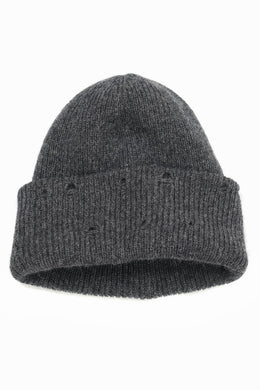 Y's for men DAMAGED KNIT CAP / ALPACA WOOL (CHARCOAL)